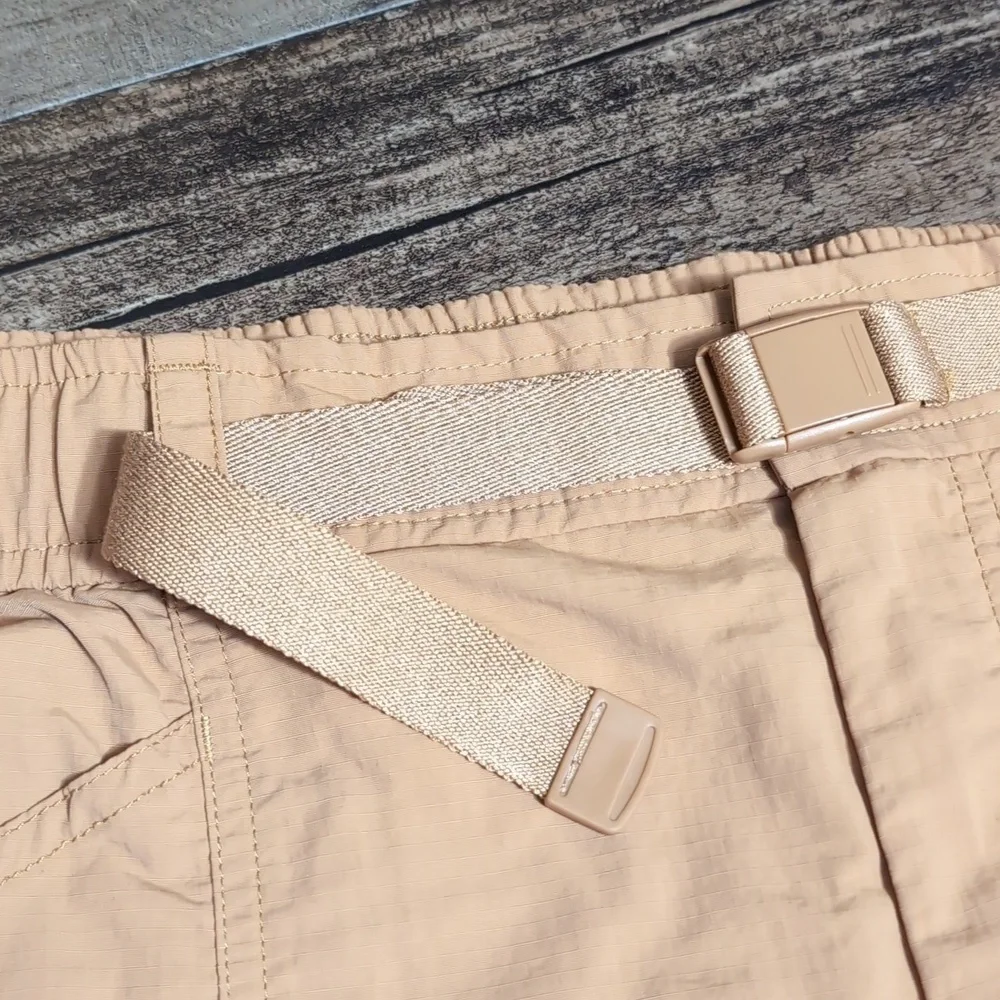 Eddie Bauer Ripstop Tech Shorts Size Large Brown Rust Belted Nylon Hiking
